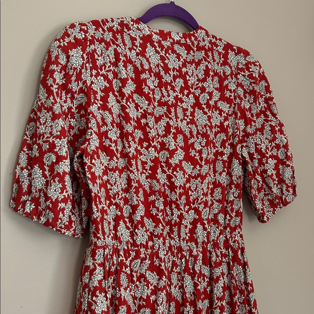 Madewell Pintucked Puff-Sleeve Midi Dress Floral Boho in Ground Madder Size 2 - Picture 5 of 15